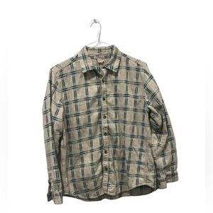 Carbon 2 Cobalt Men’s Flannel‎ Shirt Size Medium Cream Blue Plaid Button Up EUC